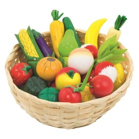 Fruits et légumes en bois dans un panier de 21 pièces, Goki
