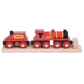 Locomotive Bigjigs Rail Red avec tender + 3 rails, Bigjigs Rail