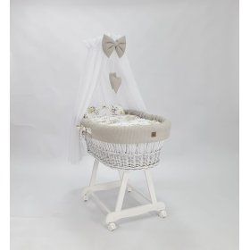 Lit en osier blanc avec équipement pour bébé - Fleurs de coton, Ourbaby®