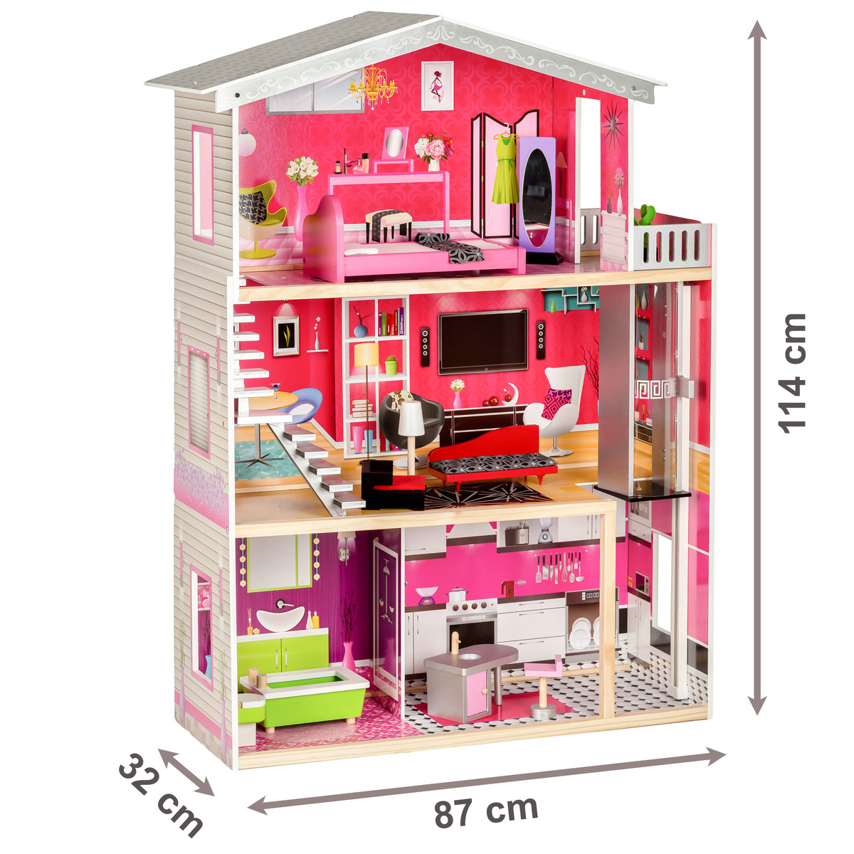 Hconfortxl-maison Poupée En Bois Villa Xxl 114cm Avec Ascenseur + Accessoires  Pour Enfant à Prix Carrefour