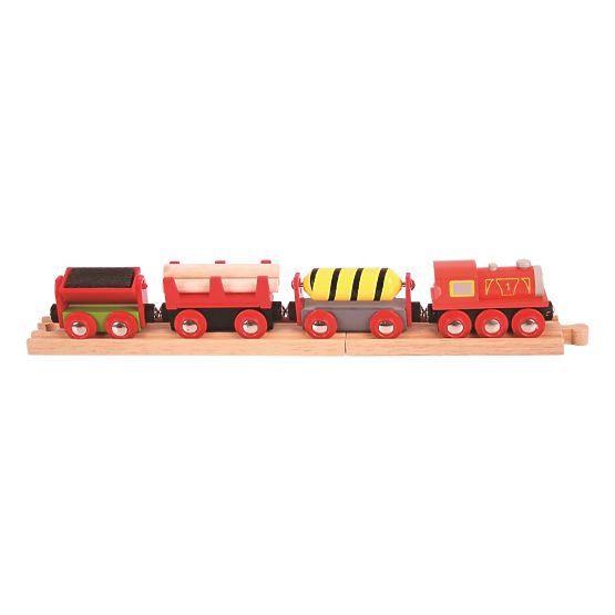 Bigjigs Rail Train de marchandises rouge + 3 voies