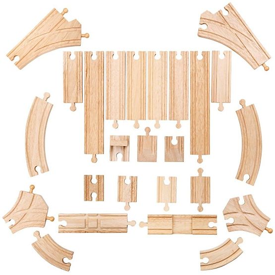 Bigjigs Rail Ensemble de Rails en Bois 25 Pièces