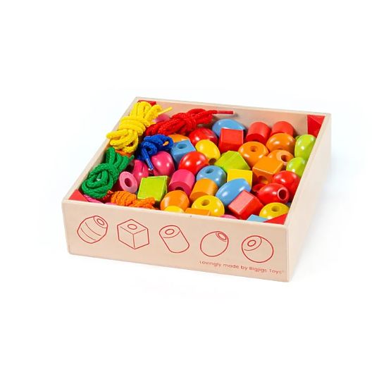 Bigjigs Toys Perles en fil de bois dans un bocal