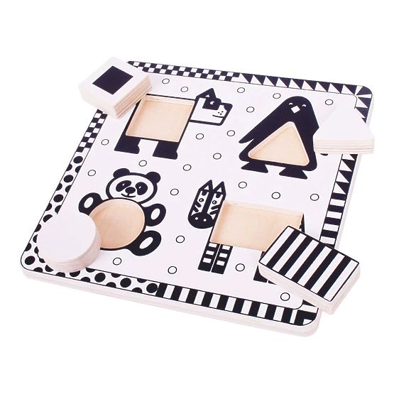 Bigjigs Toys Puzzle à insert en bois formes noires et blanches 1