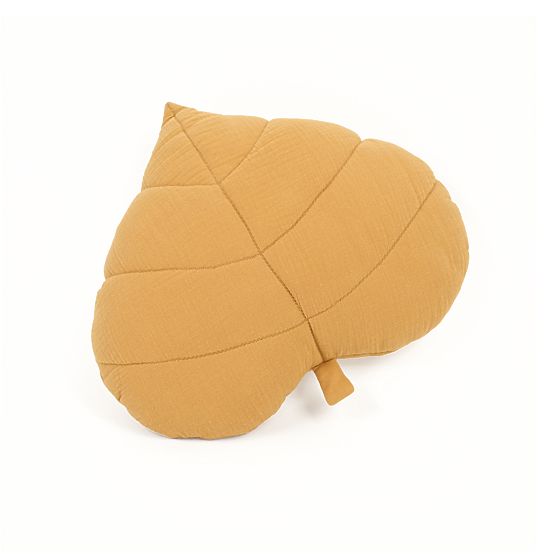 Coussin en mousseline Ourbaby 38x35 cm Feuille - moutarde