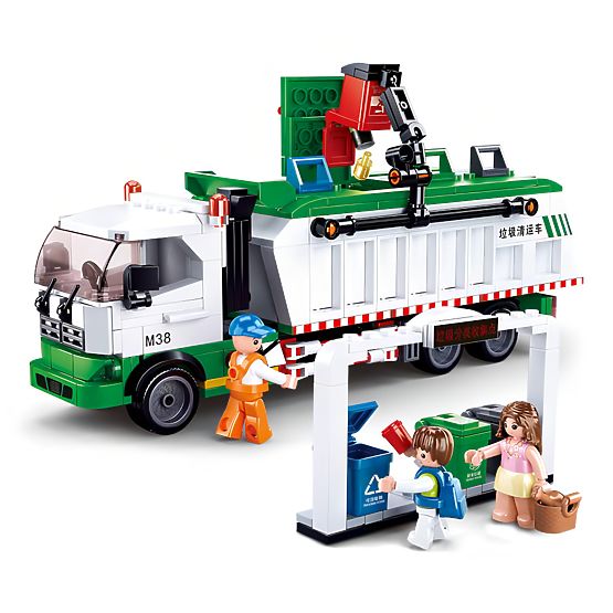 Jeu de construction Sluban Town M38-B0780 - Camion de recyclage des éboueurs + jeu de cartes