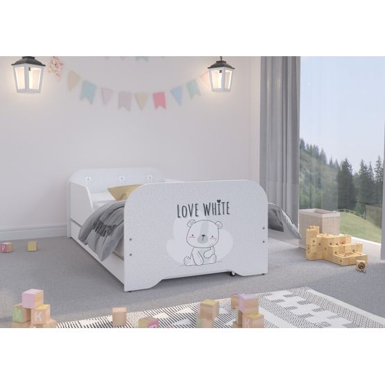 Lit enfant MIKI 160 x 80 cm - Nounours blanc