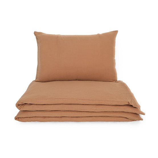 Parure de lit en mousseline Ourbaby 135x100 + 40x60 cm - toffee