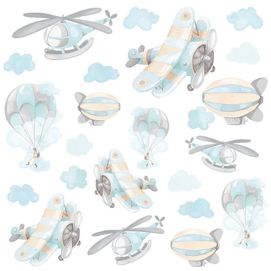 Lot de stickers muraux - Avions et ballons 22 pcs