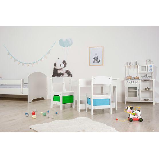  Table enfant avec chaises Ourbaby + boîtes bleues et vertes