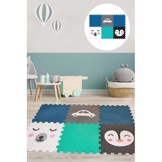 Tapis de jeu en mousse 6 pcs - Ours, pingouin et voiture