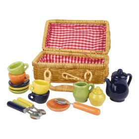 Panier Small Foot Picnic avec plats en céramique colorés