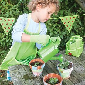 Bigjigs Toys Ensemble d'outils de jardin dans un sac en toile vert, Bigjigs Toys