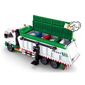 Jeu de construction Sluban Town M38-B0780 - Camion de recyclage des éboueurs + jeu de cartes, Sluban