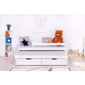 Lit enfant avec lit d'appoint et barrière Praktik - Blanc, Ourbaby®