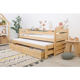 Lit enfant avec lit d'appoint et barrière Praktik - naturel, Ourbaby®