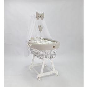 Lit en osier blanc avec équipement pour bébé - Fleurs de coton