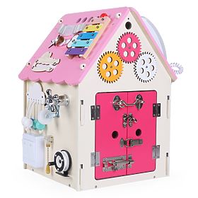 Tableau d'activités en bois en forme de maison - rose, 2Kids Toys