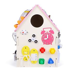 Tableau d'activités en bois en forme de maison - rose, 2Kids Toys